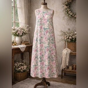 Vintage 1990s Hibiscus Collection, Pastel, Floral, Rayon Hawaiian maxi dress